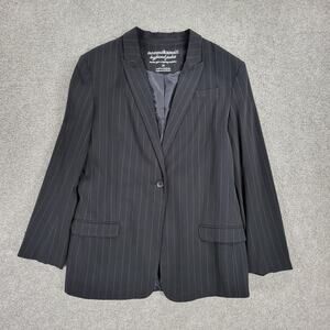 Vintage Norma‎ Kamali Boyfriend Suit Jacket Womens 16 Black Gray Pin Striped